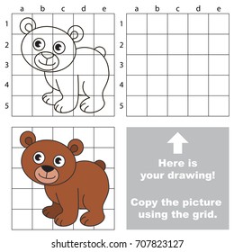 Copy the picture using grid lines  the simple educational game for preschool children education and easy gaming level  the kid drawing game and Brown Bear