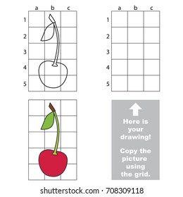 Copy the picture using grid lines, the simple educational game for preschool children education with easy gaming level, the kid drawing game with Single Cherry