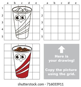 Copy the picture using grid lines, the simple educational game for preschool children education with easy gaming level, the kid drawing game with Funny Brown Ice Drink