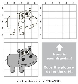 Copy the picture using grid lines, the simple educational game for preschool children education with easy gaming level, the kid drawing game with Grey Hippo