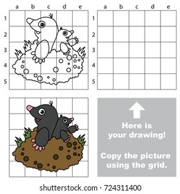 Copy the picture using grid lines, the simple educational game for preschool children education with easy gaming level, the kid drawing game with Mother and her Baby Mole