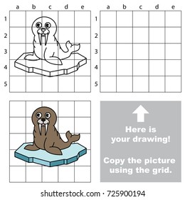 Copy the picture using grid lines, the simple educational game for preschool children education with easy gaming level, the kid drawing game with Cue Walrul on Ice Floe
