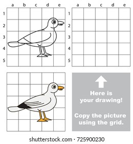 Copy the picture using grid lines, the simple educational game for preschool children education with easy gaming level, the kid drawing game with Seagull