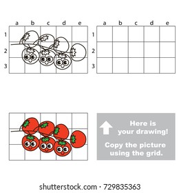 Copy the picture using grid lines, the simple educational game for preschool children education with easy gaming level, the kid drawing game with Funny Tomato Cherry