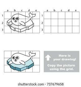 Copy the picture using grid lines, the simple educational game for preschool children education with easy gaming level, the kid drawing game with Small White Seal on a Ice Floe