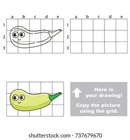 Copy the picture using grid lines, the simple educational game for preschool children education with easy gaming level, the kid drawing game with Funny Zucchini Vegetable