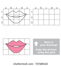 Copy the picture using grid lines, the simple educational game for preschool children education with easy gaming level, the kid drawing game with Pink Lips