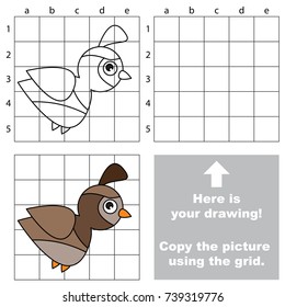 Copy the picture using grid lines, the simple educational game for preschool children education with easy gaming level, the kid drawing game with Quail