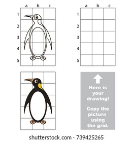 Copy the picture using grid lines  the simple educational game for preschool children education and easy gaming level  the kid drawing game and Cute Penguin