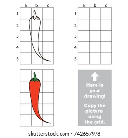 Copy the picture using grid lines, the simple educational game for preschool children education with easy gaming level, the kid drawing game with Red Chilli Pepper