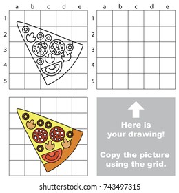 Copy the picture using grid lines, the simple educational game for preschool children education with easy gaming level, the kid drawing game with the Piece of Pizza