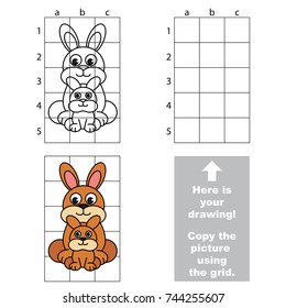 Copy the picture using grid lines, the simple educational game for preschool children education with easy gaming level, the kid drawing game with Hare