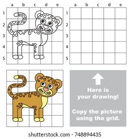 Copy the picture using grid lines, the simple educational game for preschool children education with easy gaming level, the kid drawing game with Jaguar