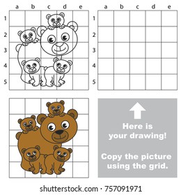 Copy the picture using grid lines  the simple educational game for preschool children education and easy gaming level  the kid drawing game and Mom   her infants Brown Bear