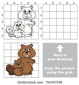 Copy the picture using grid lines, the simple educational game for preschool children education with easy gaming level, the kid drawing game with Mom and Her Infant Funny Beaver