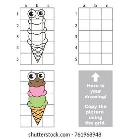 Copy the picture using grid lines, the simple educational game for preschool children education with easy gaming level, the vertical kid drawing game with Funny Ice Cream