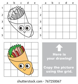 Copy the picture using grid lines, the simple educational game for preschool children education with easy gaming level, the kid drawing game with Funny Fast Food Roll