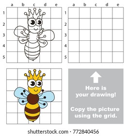 Copy the picture using grid lines, the simple educational game for preschool children education with easy gaming level, the kid drawing game with Queen Bee with Crown