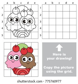Copy the picture using grid lines, the simple educational game for preschool children education with easy gaming level, the kid drawing game with Ice Cream Funny