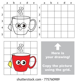 Copy the picture using grid lines  the simple educational game for preschool children education and easy gaming level  the kid drawing game and Funny Tea Cup