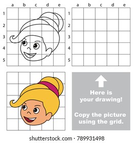 Copy the picture using grid lines, the simple educational game for preschool children education with easy gaming level, the kid drawing game with Blondy hairstyle Girl