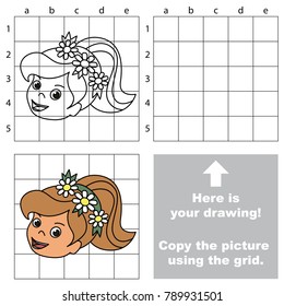 Copy the picture using grid lines, the simple educational game for preschool children education with easy gaming level, the kid drawing game with Flower Garland hairstyle Girl