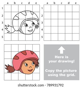 Copy the picture using grid lines, the simple educational game for preschool children education with easy gaming level, the kid drawing game with Helmet Roller Girl