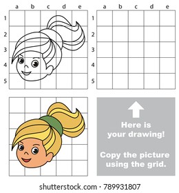 Copy the picture using grid lines, the simple educational game for preschool children education with easy gaming level, the kid drawing game with Cute Blondy hairstyle Girl