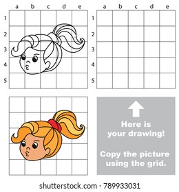Copy the picture using grid lines, the simple educational game for preschool children education with easy gaming level, the kid drawing game with Cute hairstyle Girl