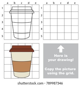Copy the picture using grid lines, the simple educational game for preschool children education with easy gaming level, the kid drawing game with Coffee