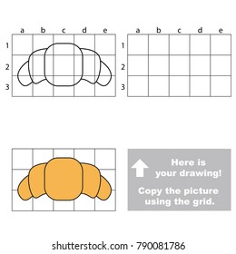 Copy the picture using grid lines, the simple horizontal educational game for preschool children education with easy gaming level, the kid drawing game with Croissant