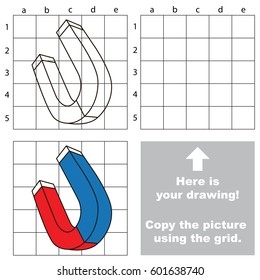 Copy the picture using grid sells, vector kid educational game for preschool kids, the drawing tutorial with easy gaming level for Magnet