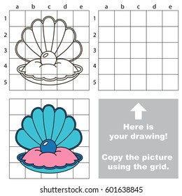 Copy the picture using grid sells, vector kid educational game for preschool kids, the drawing tutorial with easy gaming level for Oyster