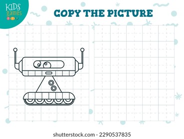 Copiar ilustración vectorial de imagen. Juego de coloración para niños en edad preescolar y escolar. Esbozo corto de robots humanoides para la actividad de dibujo y educación