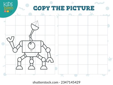 Kopieren Sie die Vektorgrafik. Farbspiel für Vorschulkinder und Schulkinder. Umrisse für Zeichnen und Erziehungsaktivitäten durch Cute-Alien oder Roboter