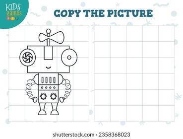 Copiar ilustración vectorial de imagen. Juego de coloración para niños en edad preescolar y escolar. Esbozo corto de robots humanoides para la actividad de dibujo y educación