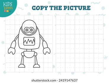 Kopieren Sie die Vektorgrafik. Farbspiel für Vorschulkinder und Schulkinder. Cute lustige Roboter für Zeichnen und Erziehung