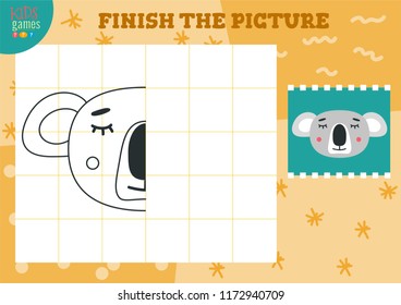 Copy picture vector illustration. Complete and coloring game for preschool kids. Cartoon outline animal for drawing