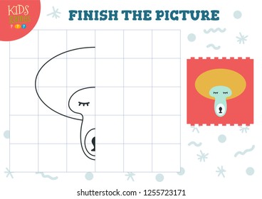 Copy picture vector illustration. Complete and coloring game for preschool and school kids. Cute monkey outline for drawing and education activity 