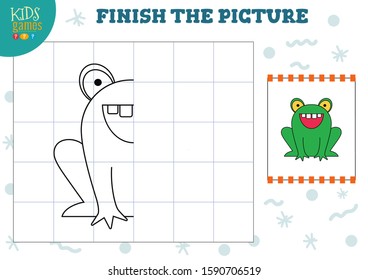 Copy picture vector illustration  Complete   color game for preschool   school kids  Cute frog half outline for drawing   education activity 