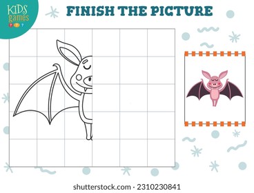 Copiar ilustración vectorial de imagen. Juego completo y colorido para niños en edad preescolar y escolar. Bate gracioso para la actividad de dibujo y educación