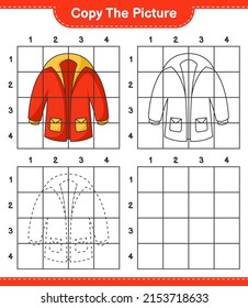 Copy the picture, copy the picture of Warm Clothes using grid lines. Educational children game, printable worksheet, vector illustration