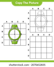 Copy the picture, copy the picture of Watches using grid lines. Educational children game, printable worksheet, vector illustration