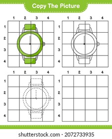 Copy the picture, copy the picture of Watches using grid lines. Educational children game, printable worksheet, vector illustration