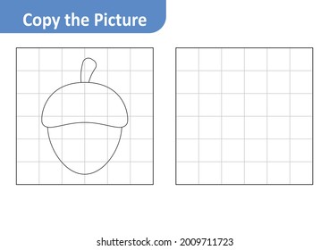 Copy the picture worksheet for kids, acorn vector
