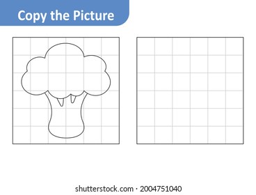 Copy the picture worksheet for kids, broccoli vector