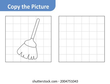 Copy the picture worksheet for kids, broom vector