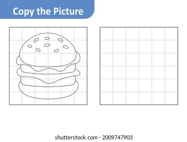 Copy the picture worksheet for kids, burger vector