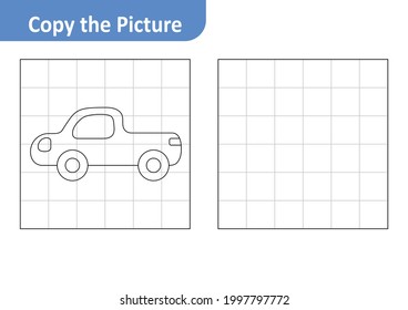 Copy the Picture Worksheet for Kids, Car Vector