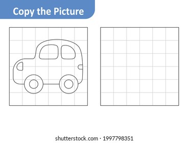 Copy the Picture Worksheet for Kids, Car Vector